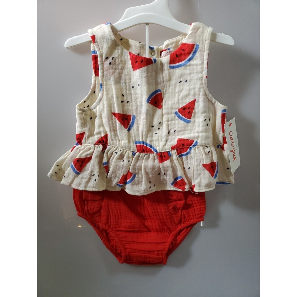 Cat & Jack Baby Girls 18M Outfit 2 Piece Watermelon Top & Red Bottoms‎ Set New